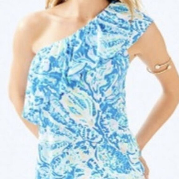 Lilly Pulitzer Tops - Lilly Pulitzer One Shoulder Matteo Top Bennett Blue XXS